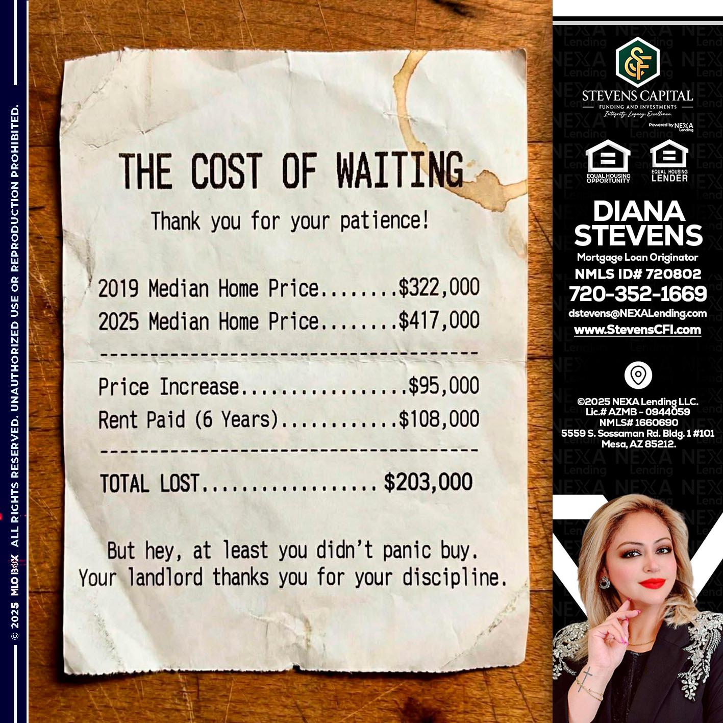 THE COST OF WAITING - Diana Stevens -Mortgage Loan Originator