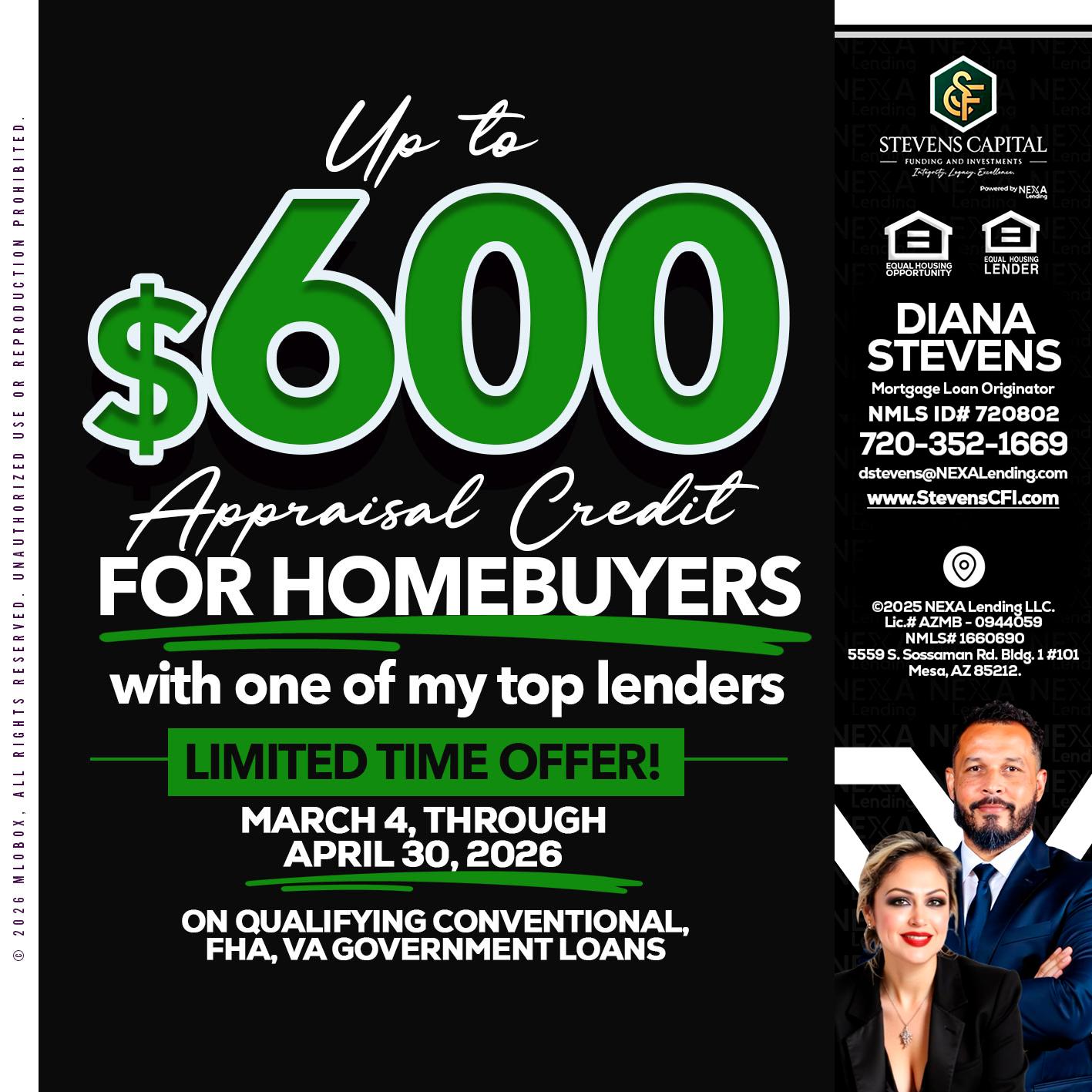 up to $600 - Diana Stevens -Mortgage Loan Originator