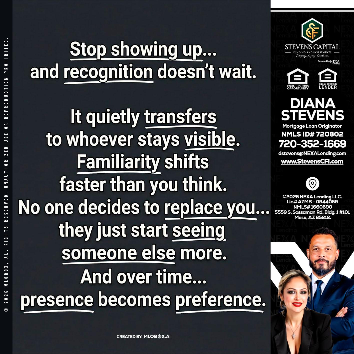 STOP SHOWING - Diana Stevens -Mortgage Loan Originator