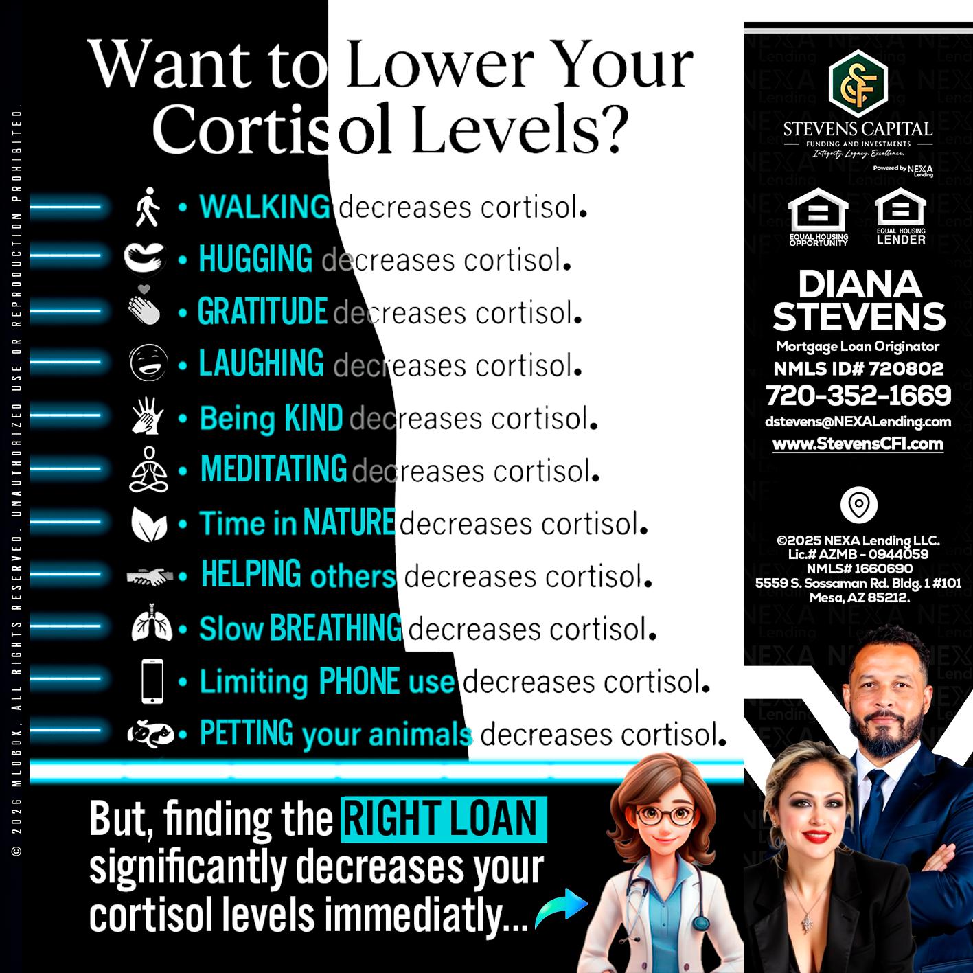 Want to lower Your Cortisol Levels? - Diana Stevens -Mortgage Loan Originator