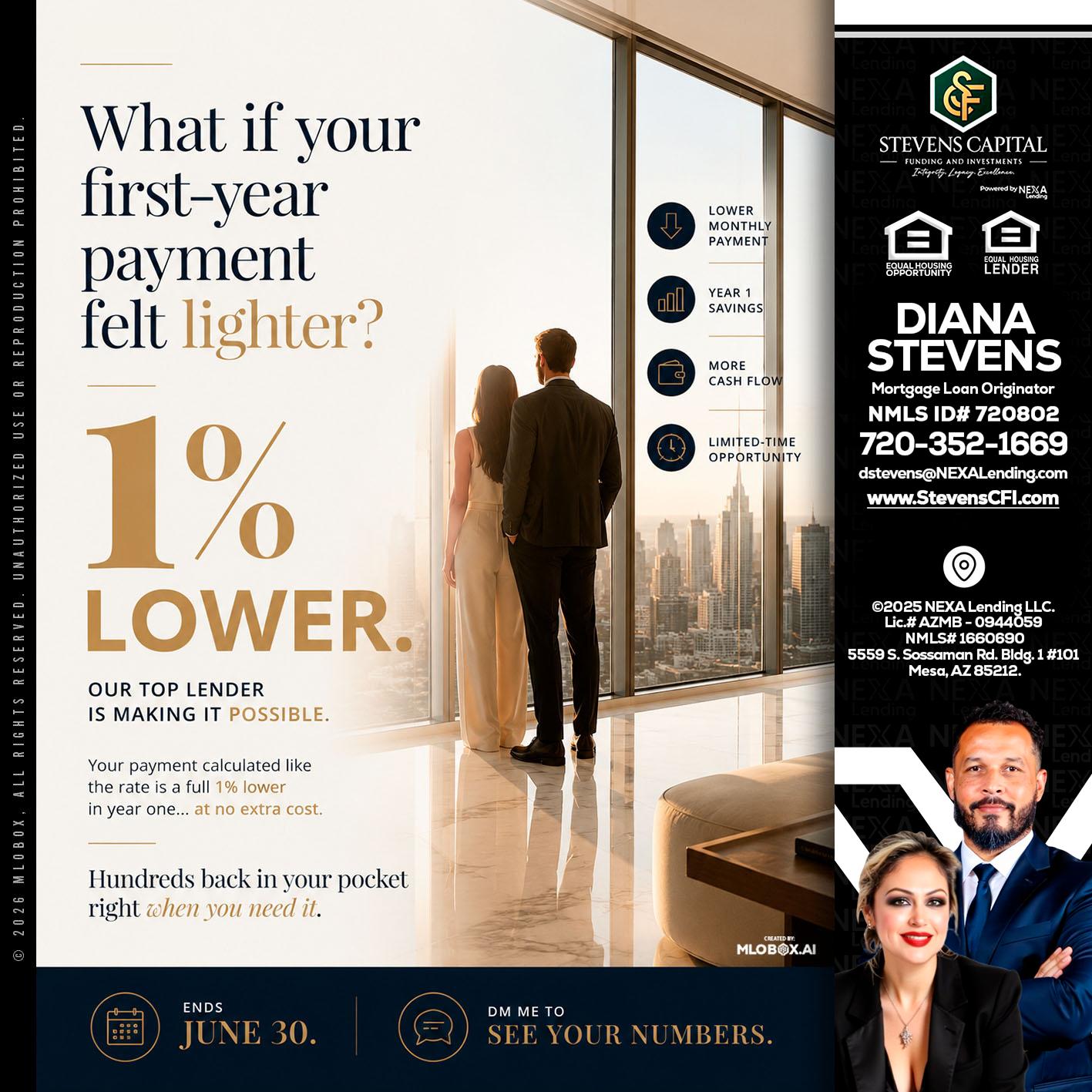 1% lower - Diana Stevens -Mortgage Loan Originator