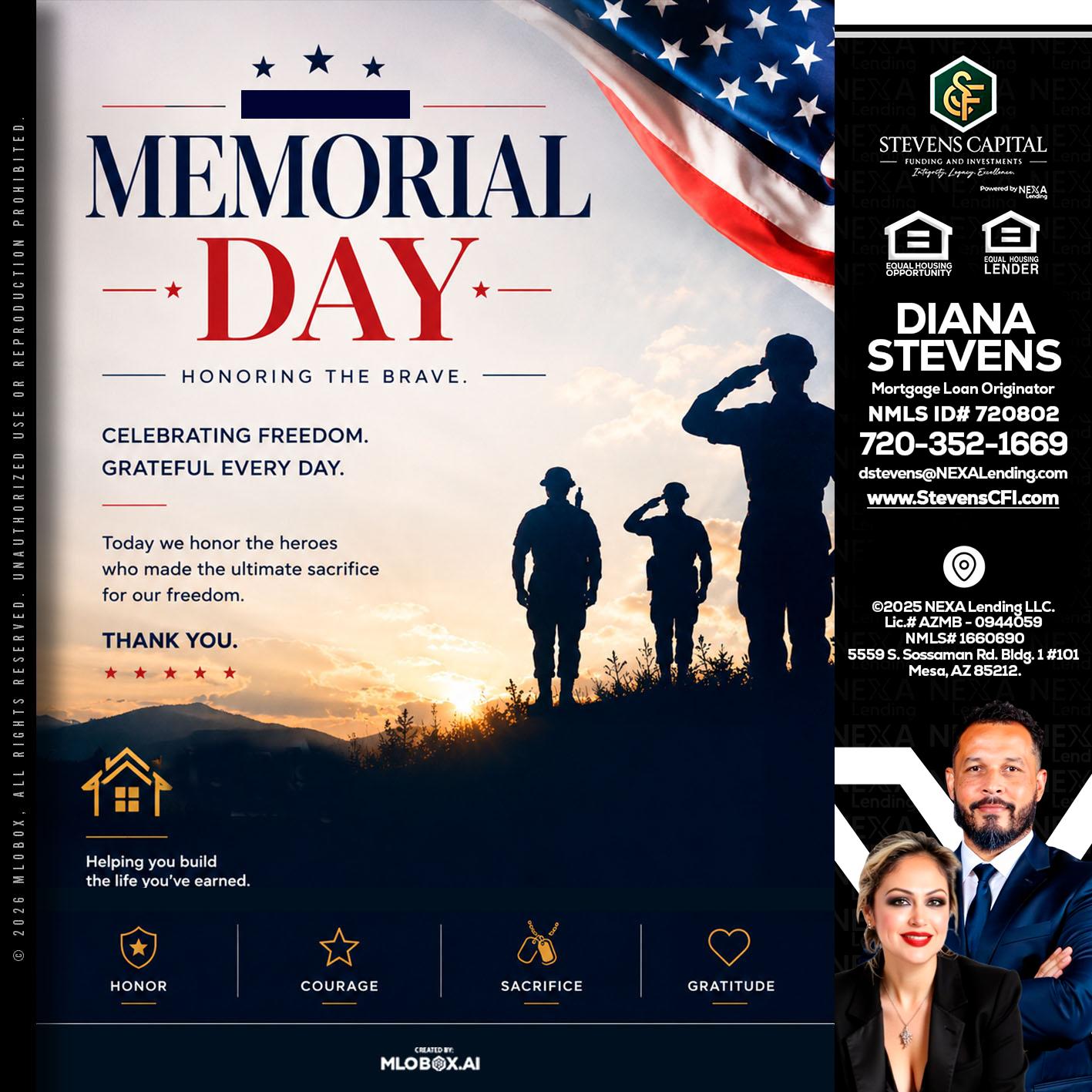 MEMORIAL DAY - Diana Stevens -Mortgage Loan Originator