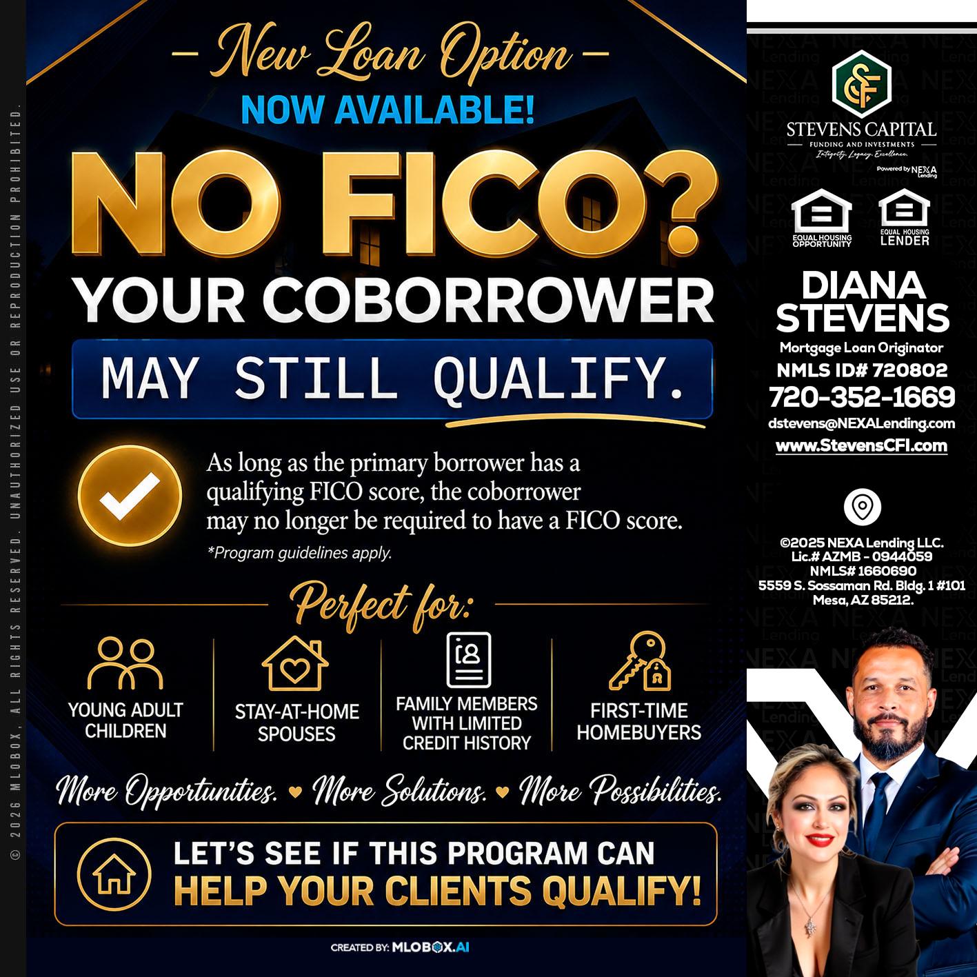 NO FICO - Diana Stevens -Mortgage Loan Originator