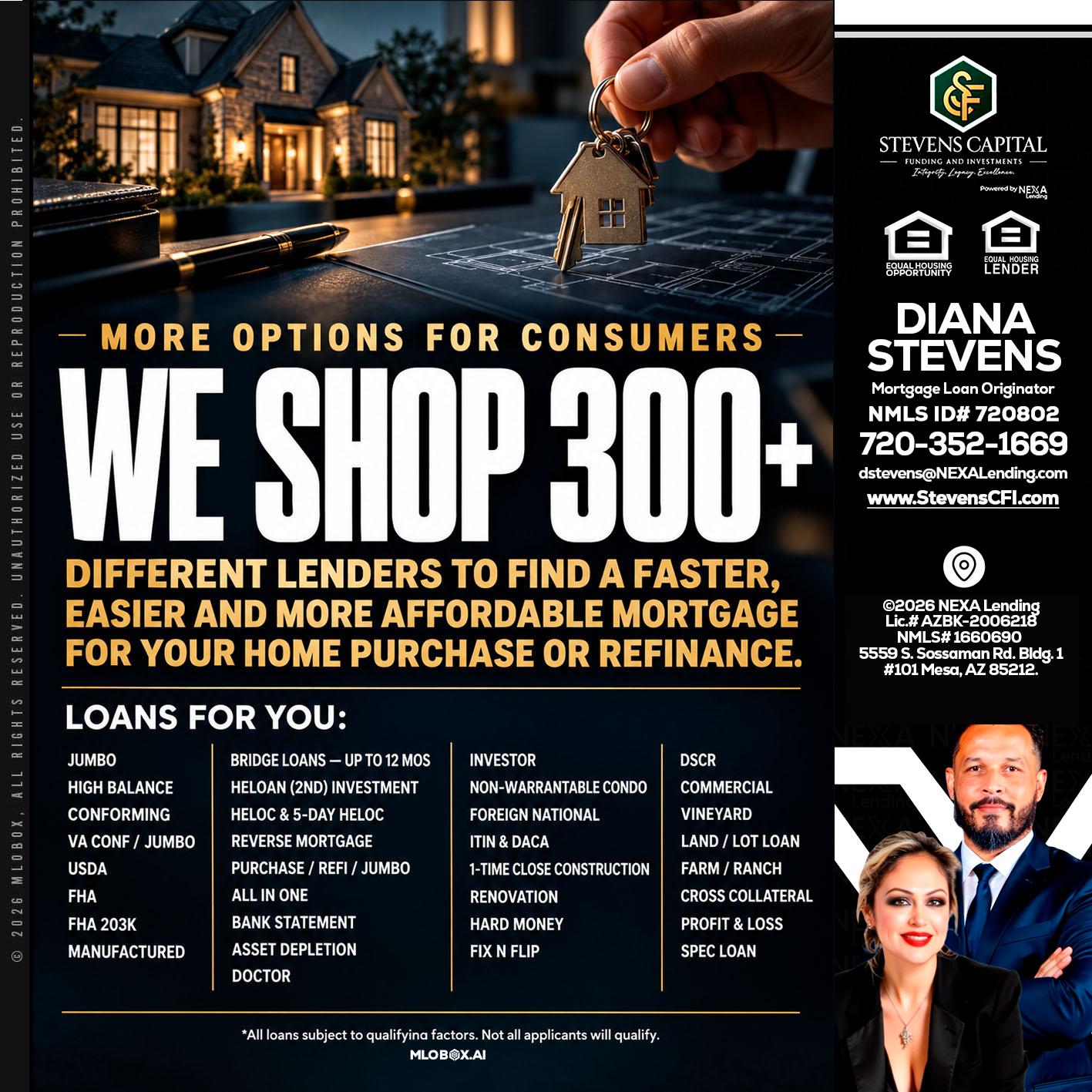 WE SHOP 300+ - Diana Stevens -Mortgage Loan Originator