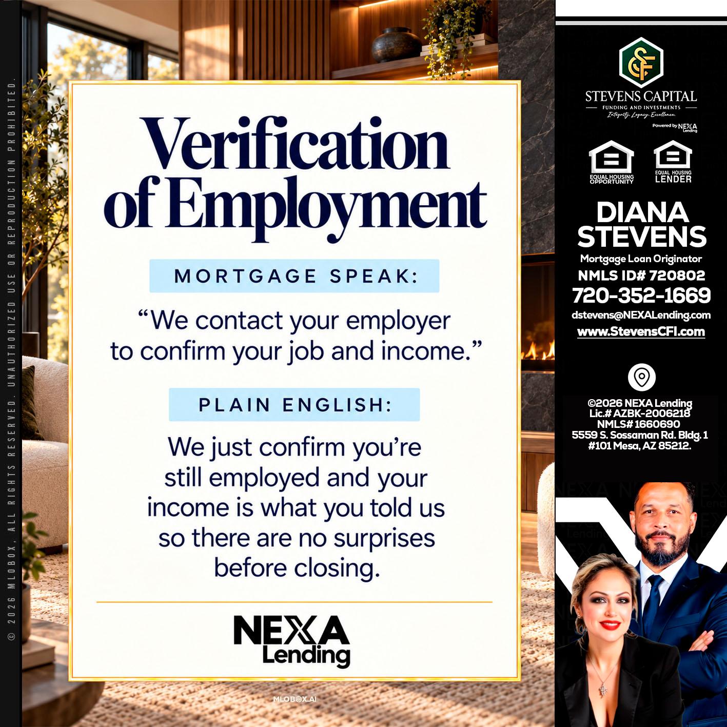 VERIFICATION OF EMPLOYMENT - Diana Stevens -Mortgage Loan Originator