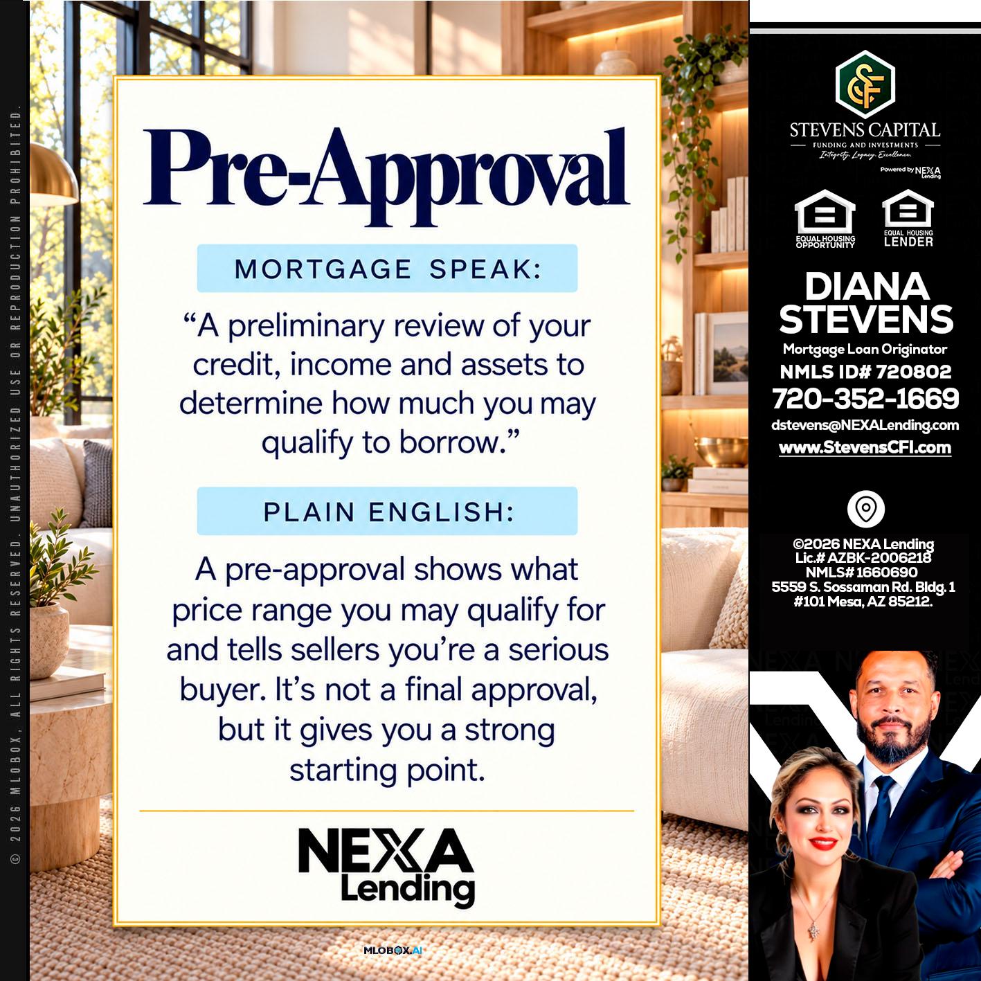 PREAPROVAL - Diana Stevens -Mortgage Loan Originator