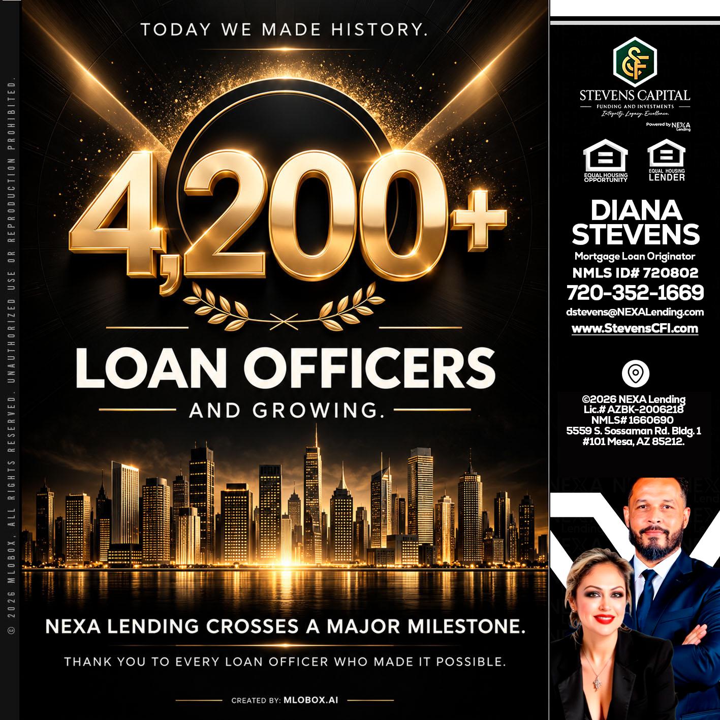 4200+. MLOs - Diana Stevens -Mortgage Loan Originator